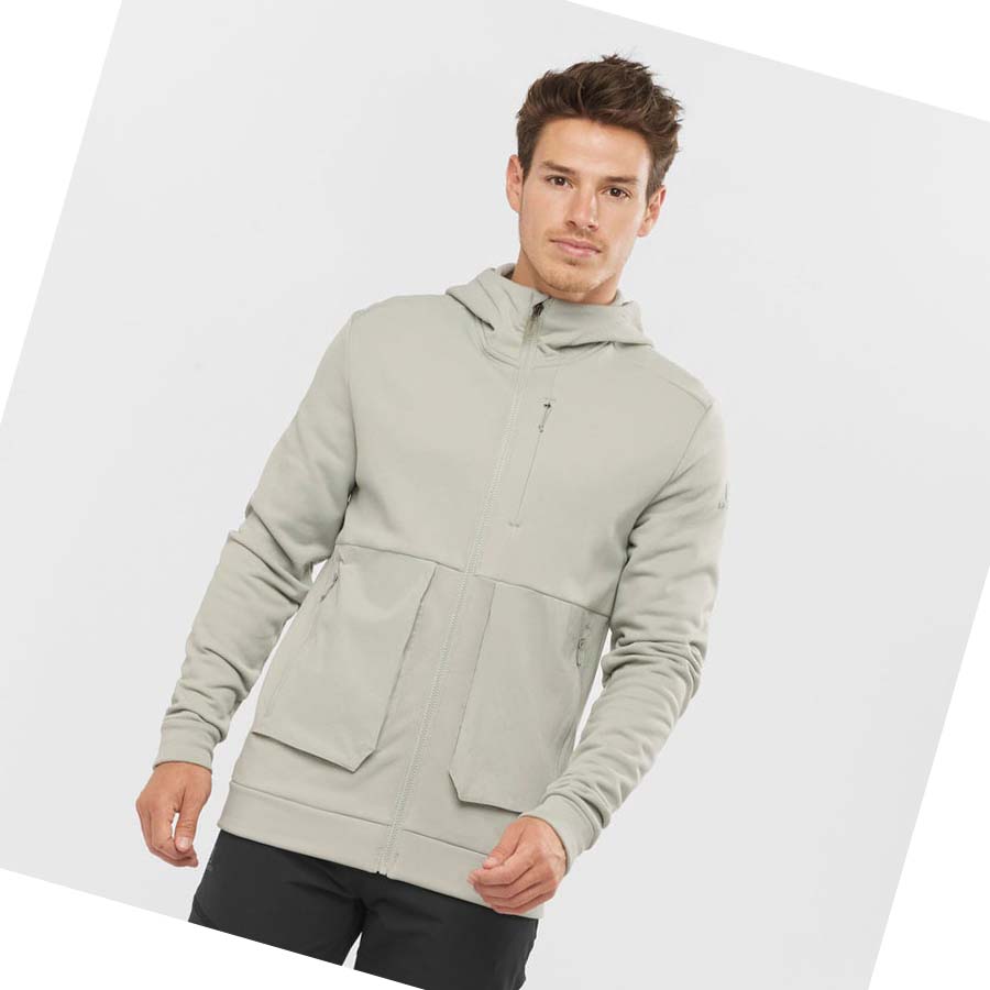 Salomon ESSENTIAL WARM FLEECE Kapucnis Pulóver Férfi Bézs | HU 2429JPQ